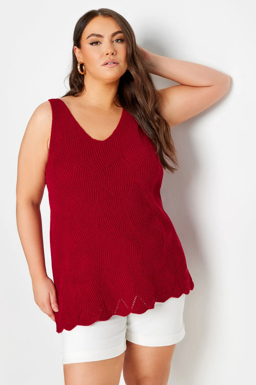 YOURS Curve Natural Brown Scallop Hem Knitted Vest Top