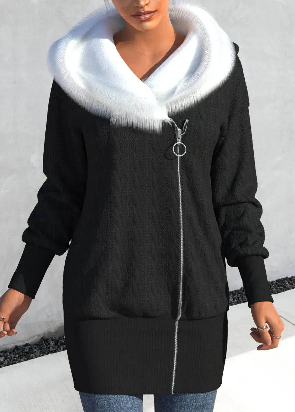 Black Asymmetry Contrast Color Long Sleeve Coat
