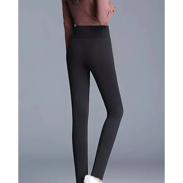 Women‘s Fleece Lined Leggings Winter Leggings Thermal Warm High Elasticity Yoga Fitness Gym Workout Tights Dark Grey Black Dark Black Sports Activewear  / Athletic / Athleisure