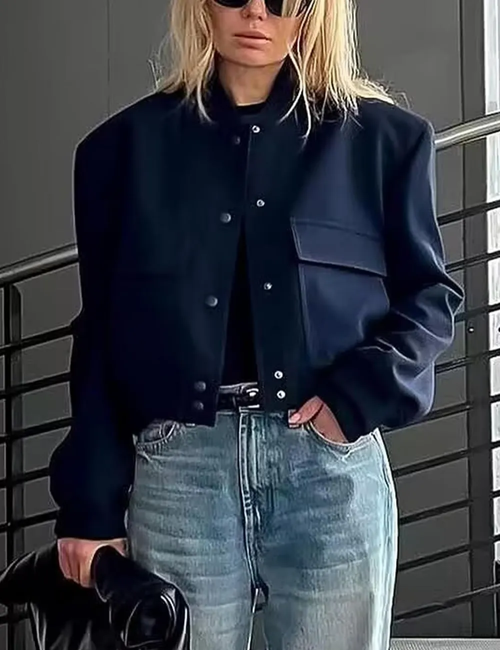 Womens Cropped Bomber Jacket Button Down Varsity Jackets Shackets With Pockets