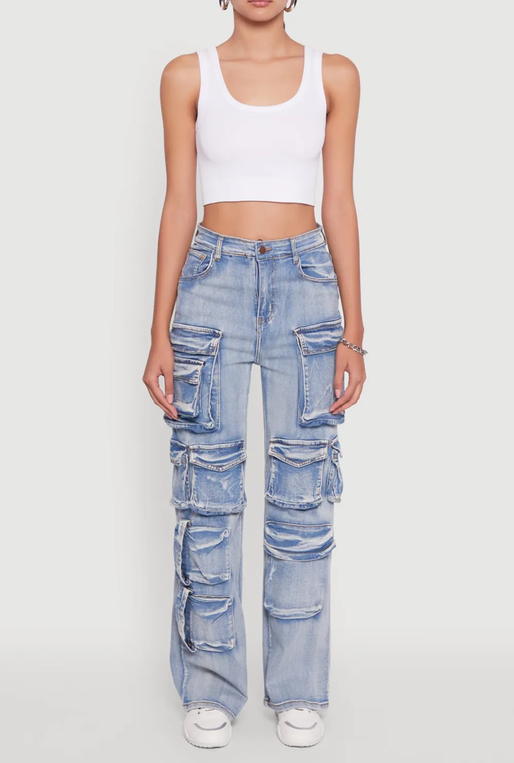 Multi Pocket Washed Denim Jeans