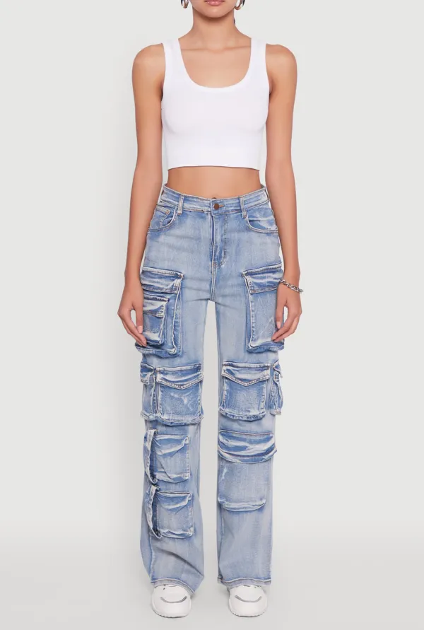 Multi Pocket Washed Denim Jeans