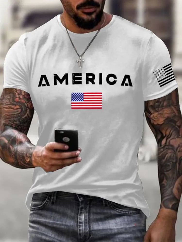 Men'S Short-Sleeved T-Shirt With American Prints