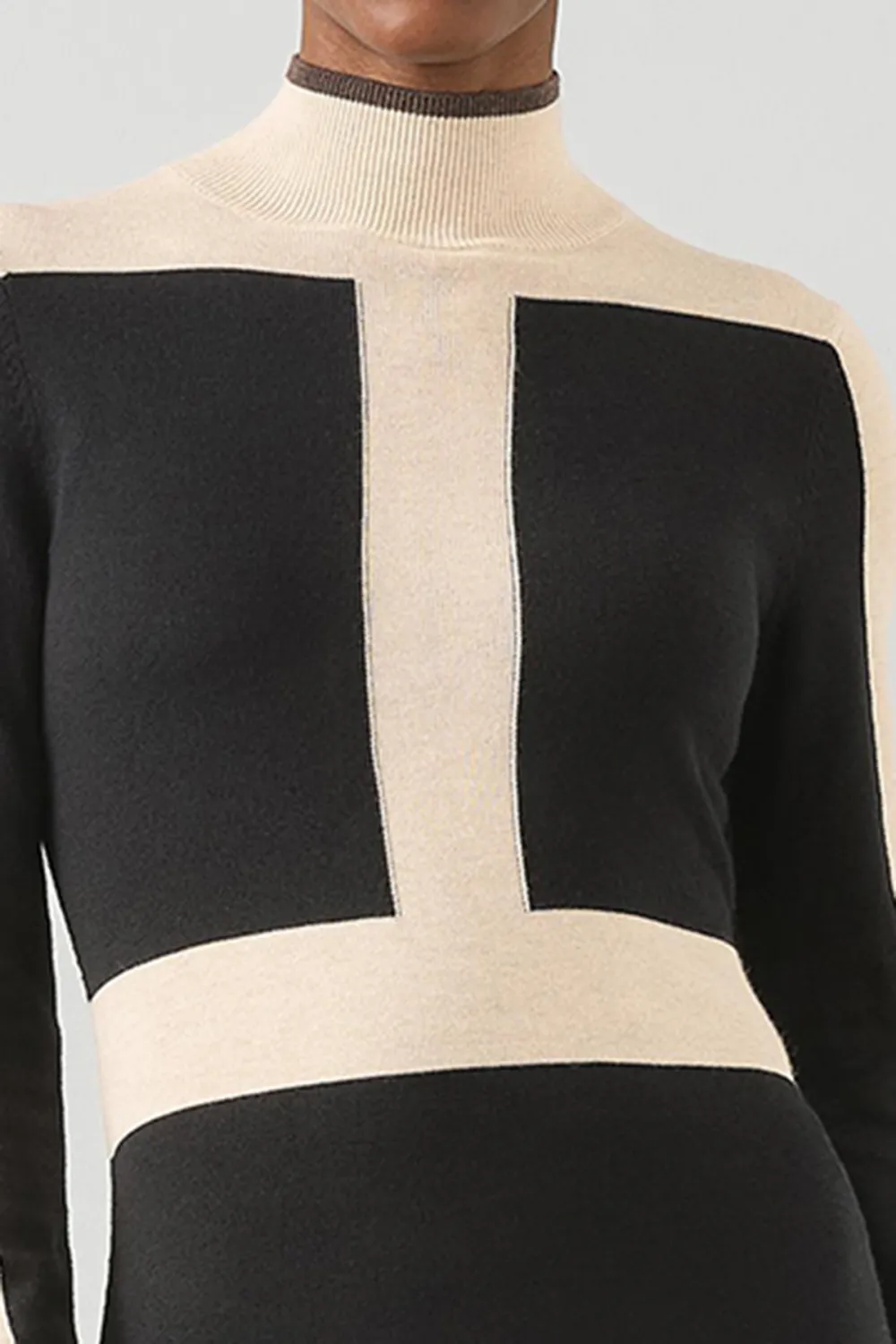 Black Color Block Knit Midi Dress