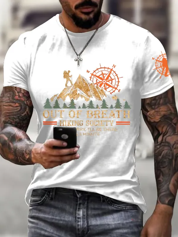 Men'S T-Shirt Men'S Out Of Breath Hiking Society Don'T Worry I'Ll Be There Soon Print Short Sleeve Top