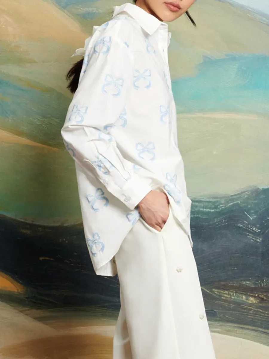 Casual Embroidered Long Sleeve Shirt