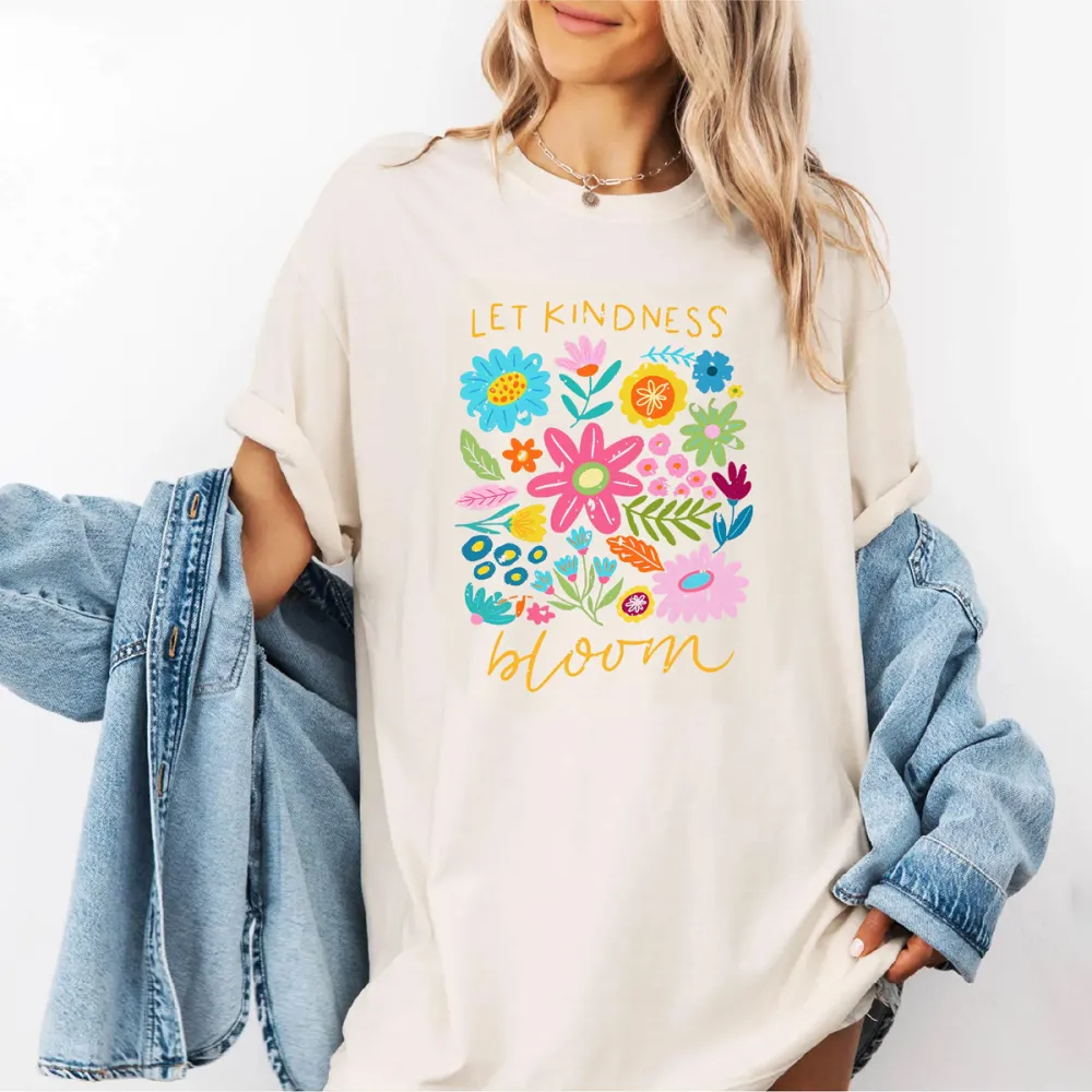 Let Kindness Bloom Printed Round Neck Short Sleeve T-Shirt