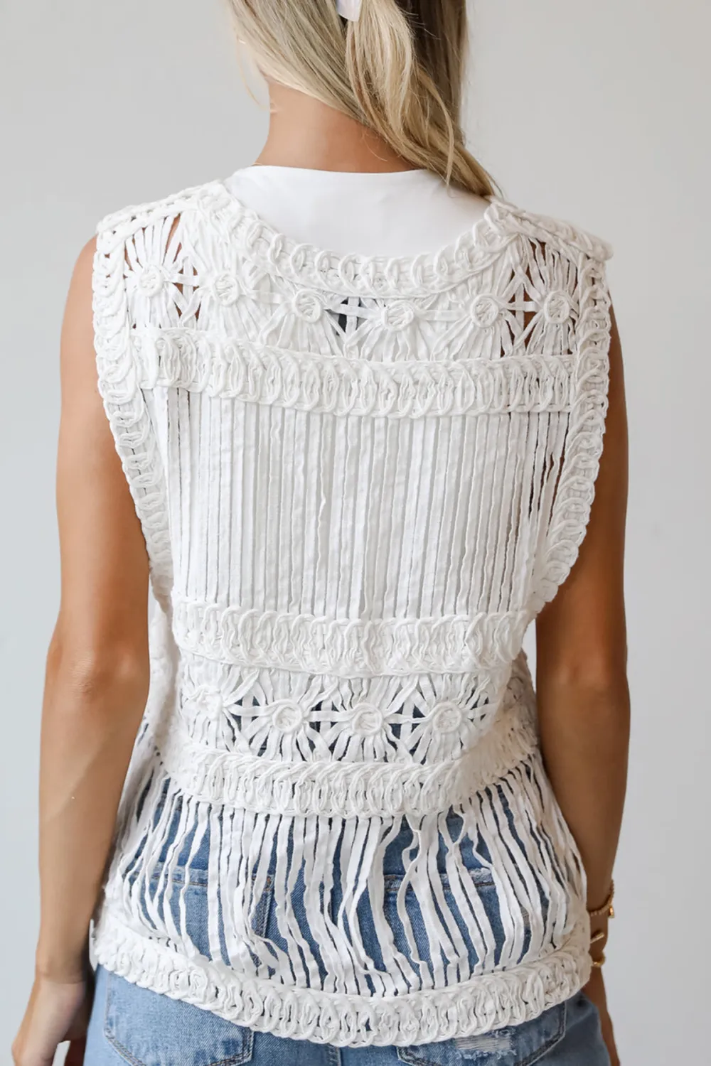 Upscale Look White Crochet Knit Vest