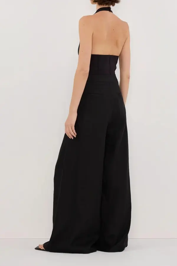 BLACK WIDE LINEN PANT