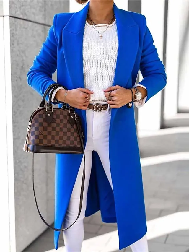 Women's Winter Coat Coat Warm Breathable Work Office / Career Daily Wear Vacation Pocket Drawstring Buttoned Front Turndown Elegant Lady Modern Formal Solid Color Regular Fit Outerwear Long Sleeve