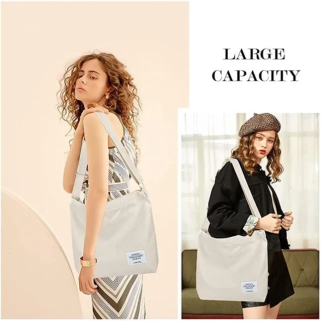 Canvas Tote Bag For Women Retro Large Size Canvas Shoulder Bag Hobo Crossbody Handbag Casual Tote For Shopping And Travel