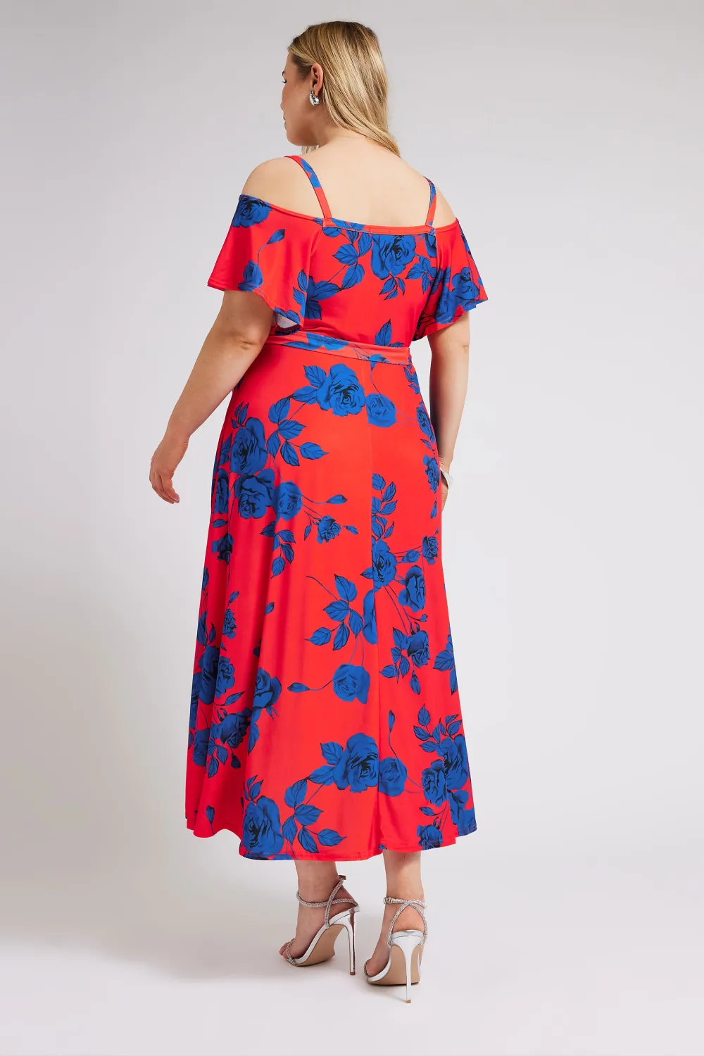 YOURS LONDON Curve Red & Blue Floral Bardot Maxi Dress