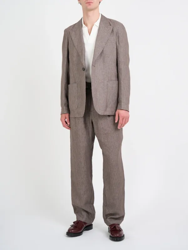 Brown Casual Style Lapel Linen Blazer