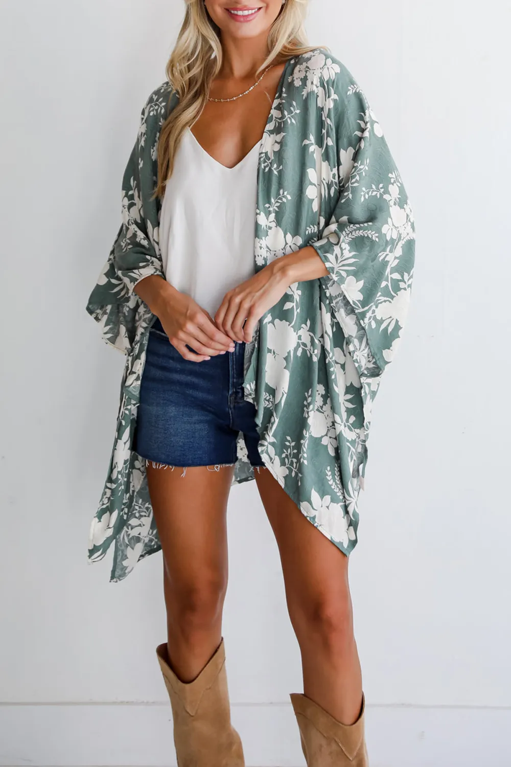 Feeling Flouncy Sage Floral Kimono