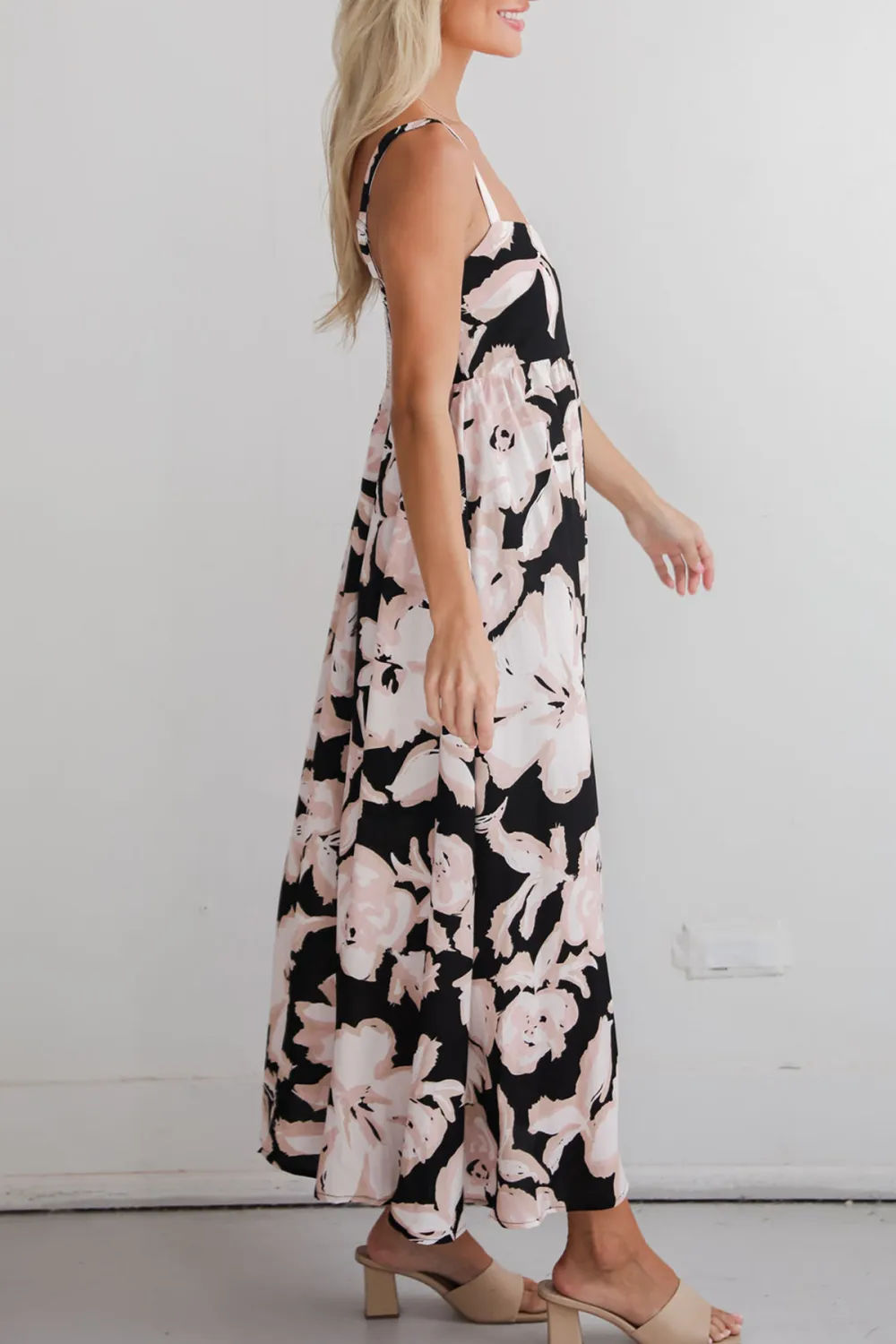 Convincingly Sweet Black Floral Midi Dress