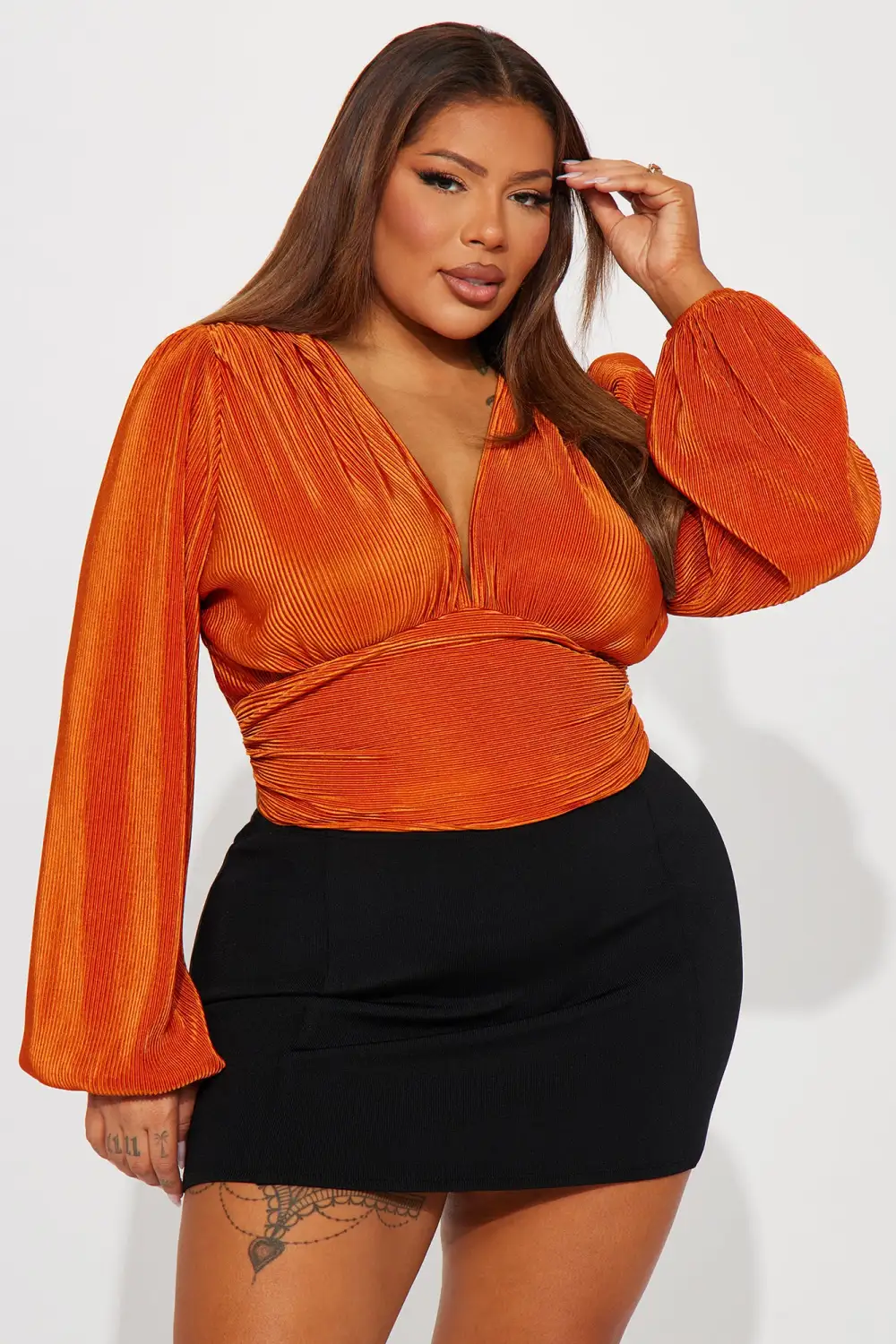 Josephine Plunge Neck Top - Cognac