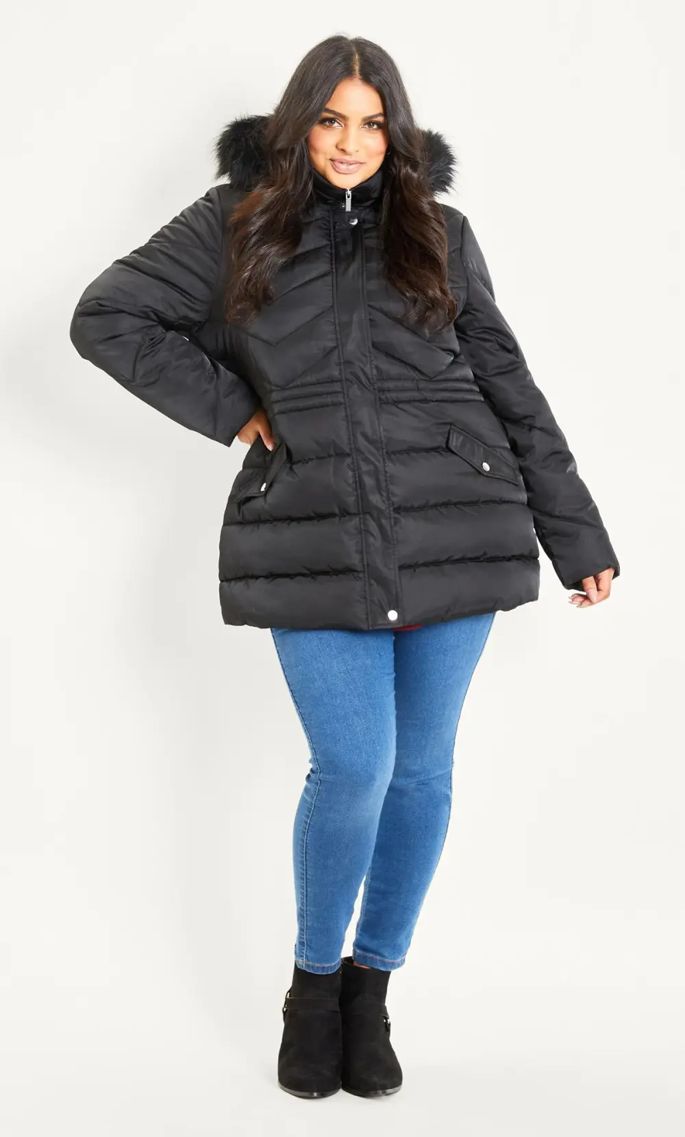 Evans Black Panelled Coat