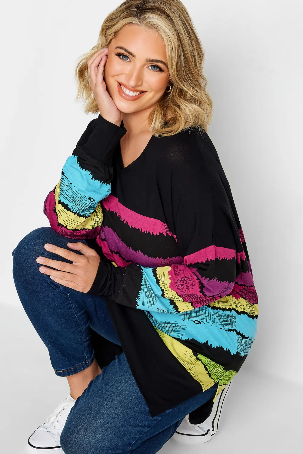 YOURS Curve Black Stripe Print Top