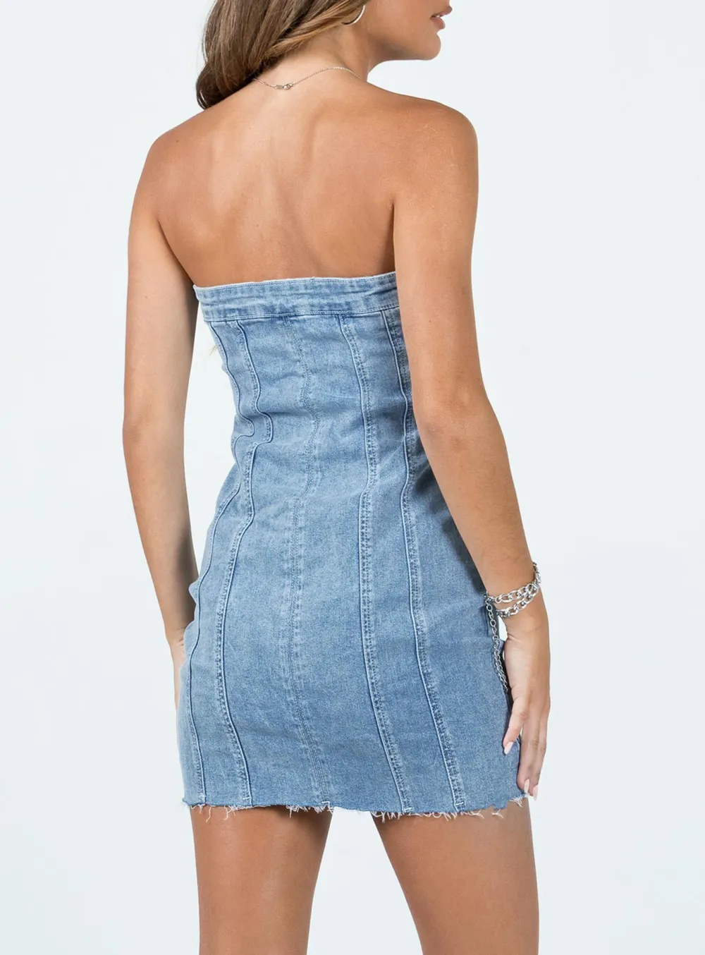 Denim Strapless Button-Front Mini Dress