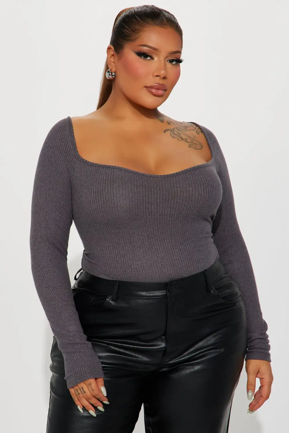 Call You Back Bodysuit - Charcoal