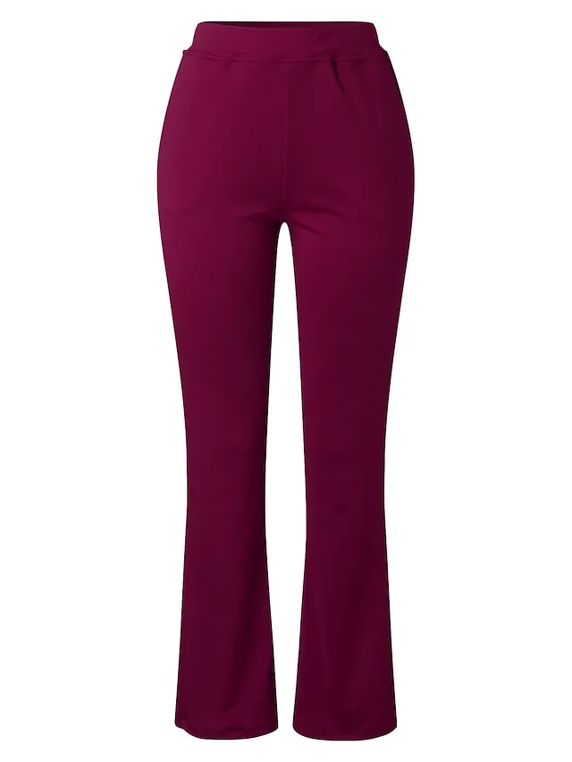 Women‘s Dress Work Casual Pants Trousers Straight Full Length Pocket Stretchy Trousers  Daily Black Wine S M