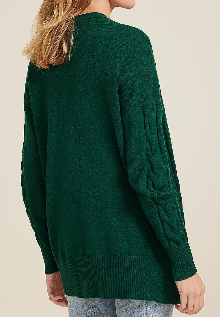 Cable Stitch Open Front Cardigan