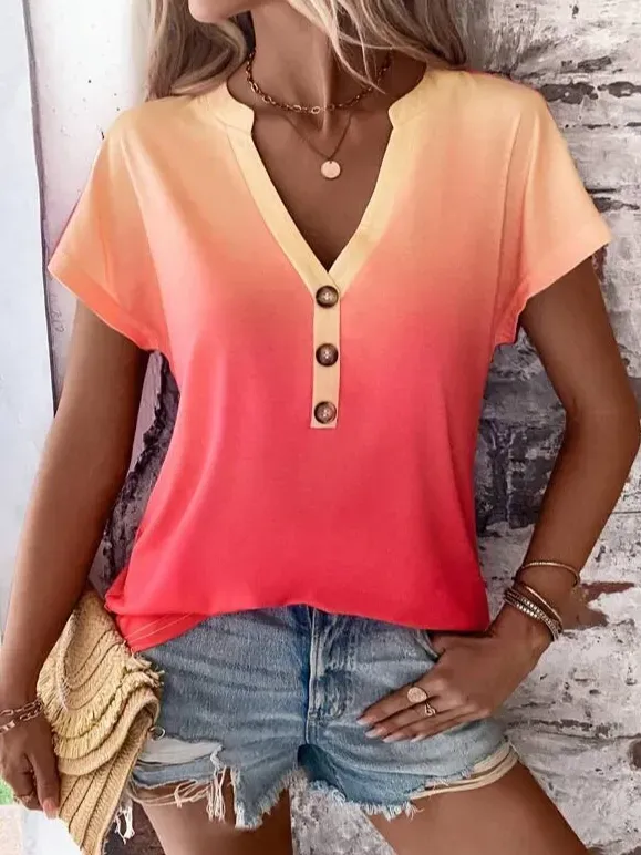 Loose Casual Plain V Neck Shirt