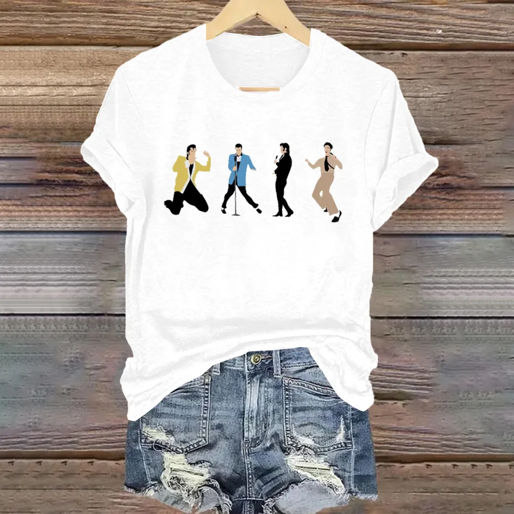 Women's The King Print Short Sleeve Round Neck Cotton T-Shirt