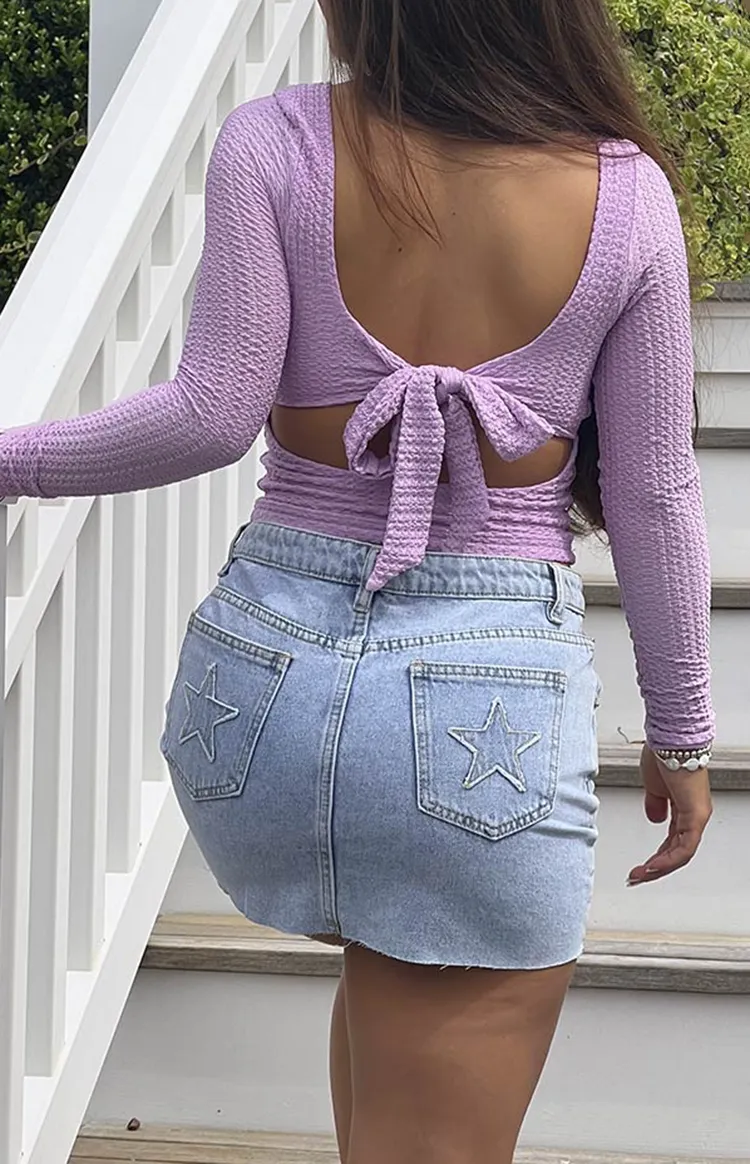 Light Blue Square Neck Long Sleeve Crop Top