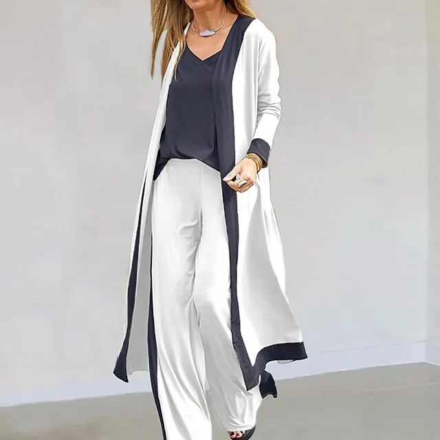 Women's Lounge Sets 3-Piece Sweatsuit Outfits Soft Vest Long Sleeve Open Front Cardigan Top Hight Waist Trouser Pant