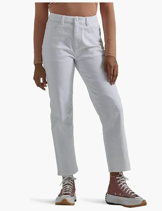 Double Button Mid Waist Straight Leg Pants