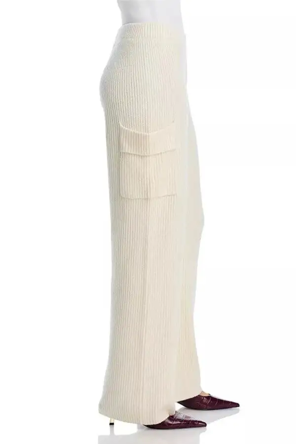 Off-White Ribbed Knit Wide-Leg Pants