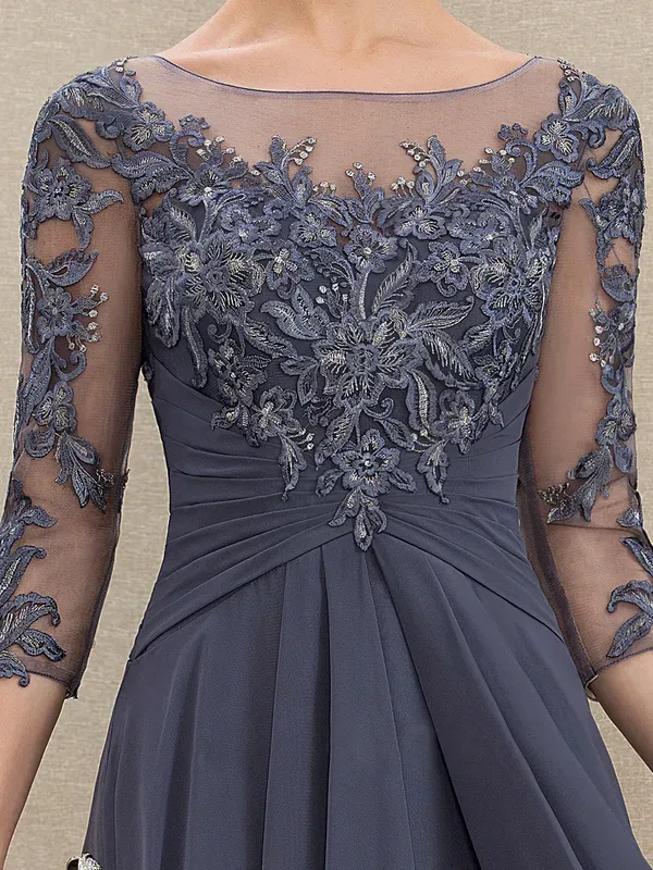 Round Neck Lace Solid Color Gown Maxi Dress