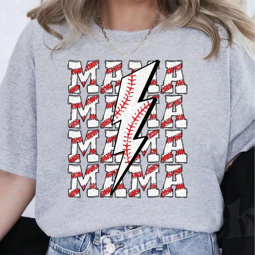 Baseball Mama Printed Round Neck Short Sleeve T-Shirt