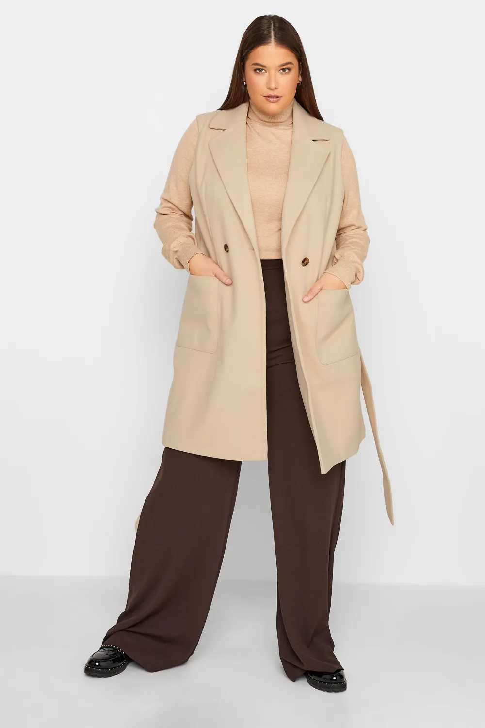 LTS Tall Natural Brown Sleeveless Double Breasted Jacket