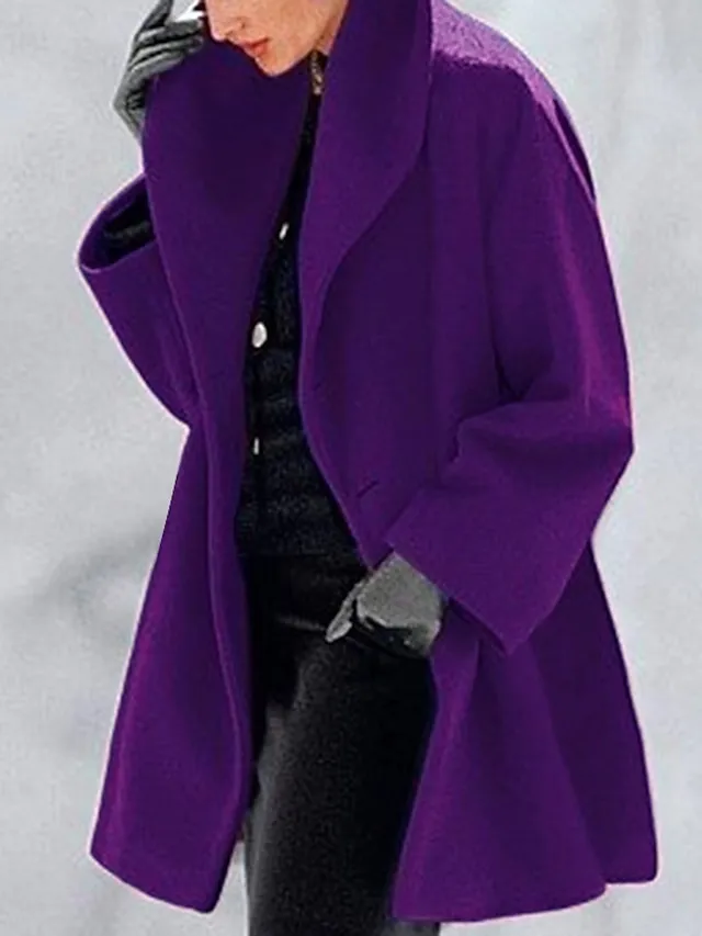 Women's Coat Regular Hooded Coat Camel Green White Black Gray Basic Essential Street Fall Lapel Regular Fit S M L XL XXL XXXL / Daily / Casual / Solid Color / Winter