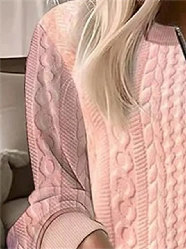 Women's Sweatshirt Pullover Textured Basic Quarter Zip White Pink Green Solid Color Street Casual Round Neck Long Sleeve Top Micro-elastic Fall & Winter