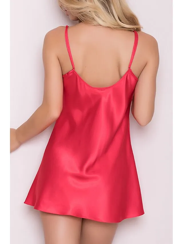 Women's Robes Gown Nightgown Sleepwear Patchwork Fashion Simple Hot Home Daily Bed Polyester Breathable Straps Sleeveless Backless Summer Spring Wine Red Fushcia