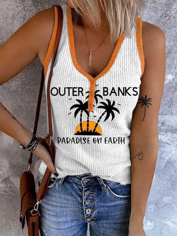Summer Coconut Tree Print Tank Top