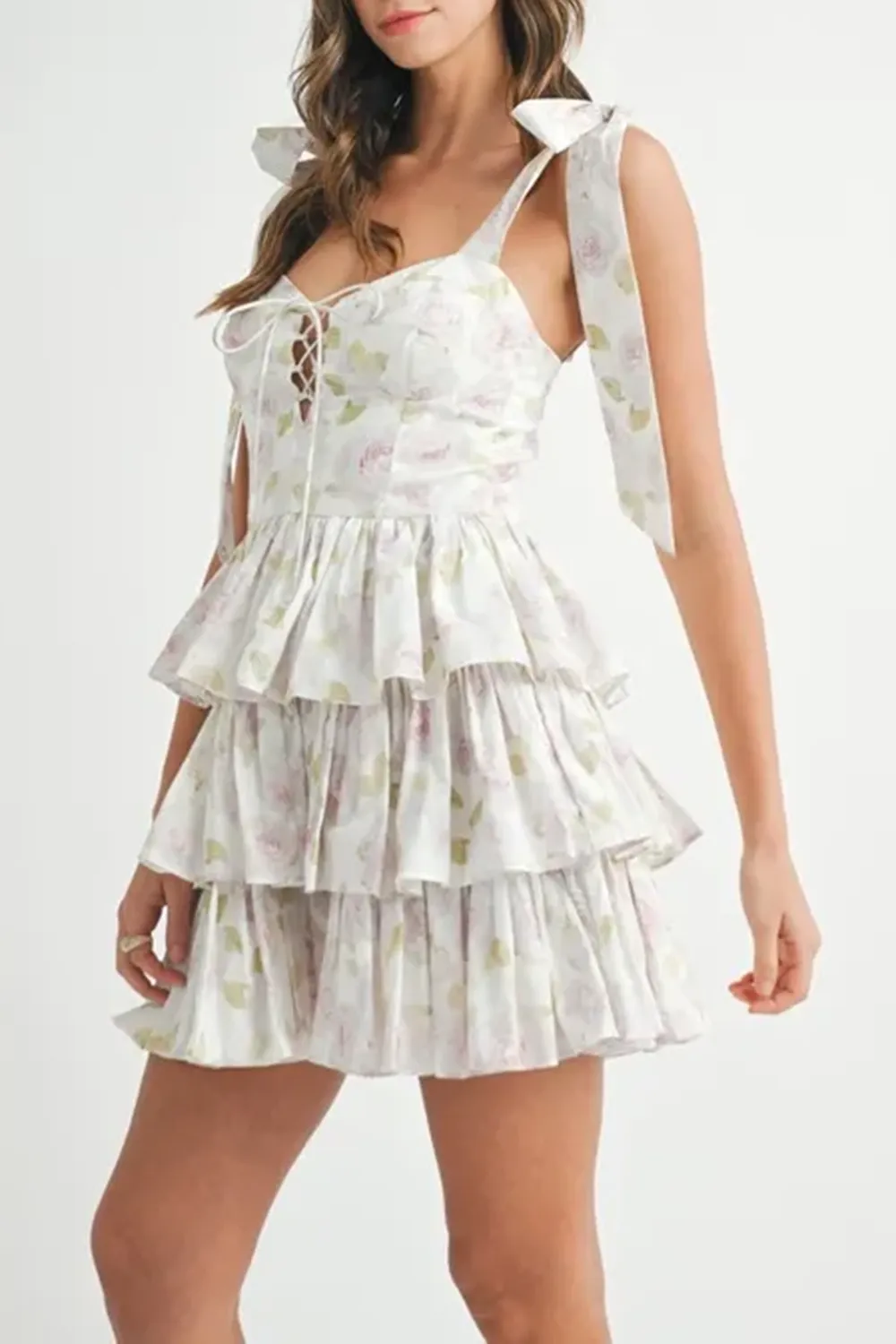 Elegant Ballet Style Slim Floral White Dress