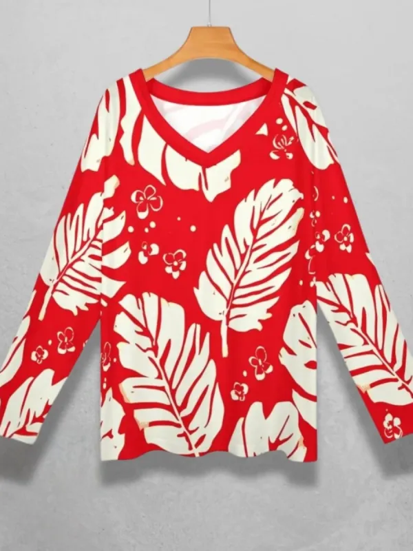 Tropical Leaf V-Neck Tee