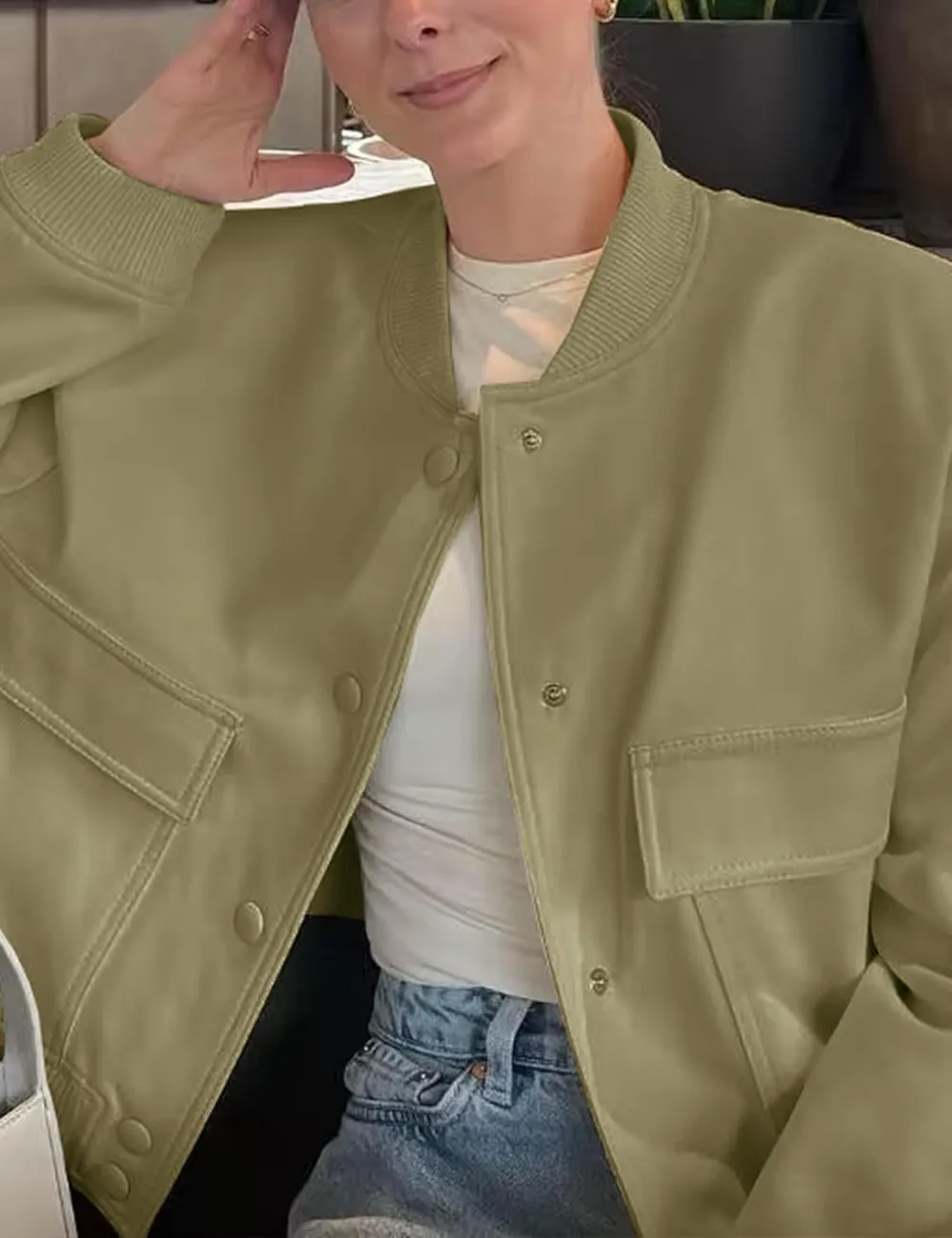 Womens Cropped Bomber Jacket Button Down Varsity Jackets Shackets With Pockets