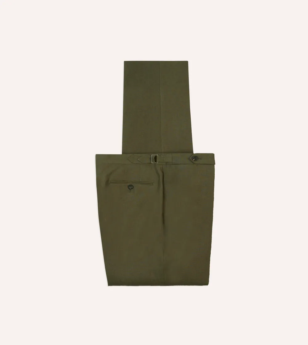 Olive Irish Linen Single Pleat Trouser Casual Style