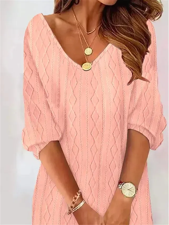 Women's Sweater Dress Jumper Dress Casual Dress Mini Dress Knitwear Fashion Basic Daily Date Going out Weekend V Neck Long Sleeve Ribbed 2023 Loose Fit Pink S M L XL XXL 3XL