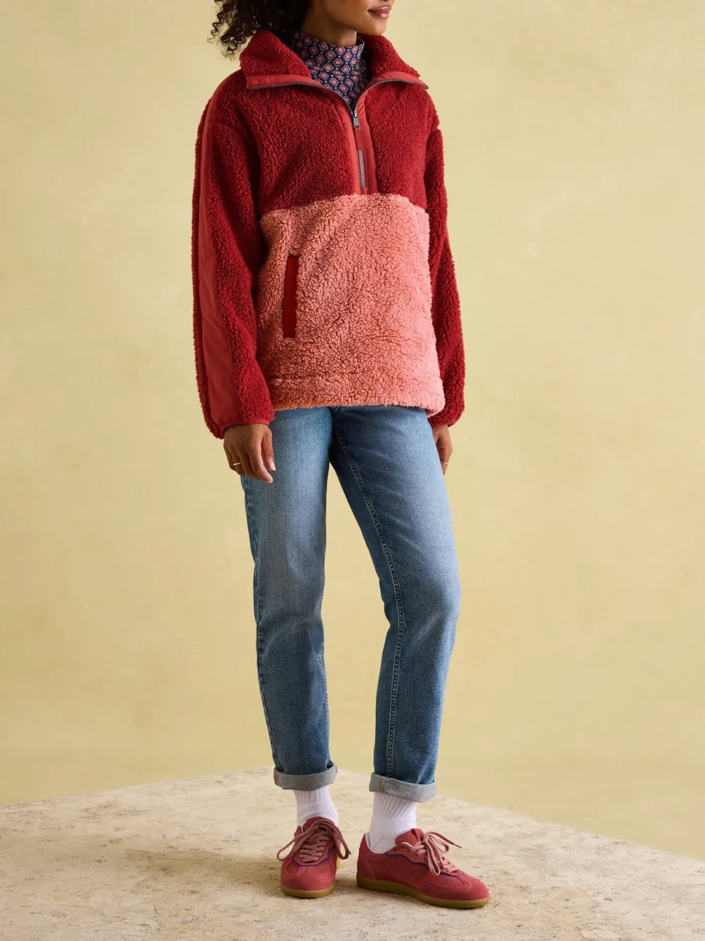 Color Block Pink Quarter Zip Fleece