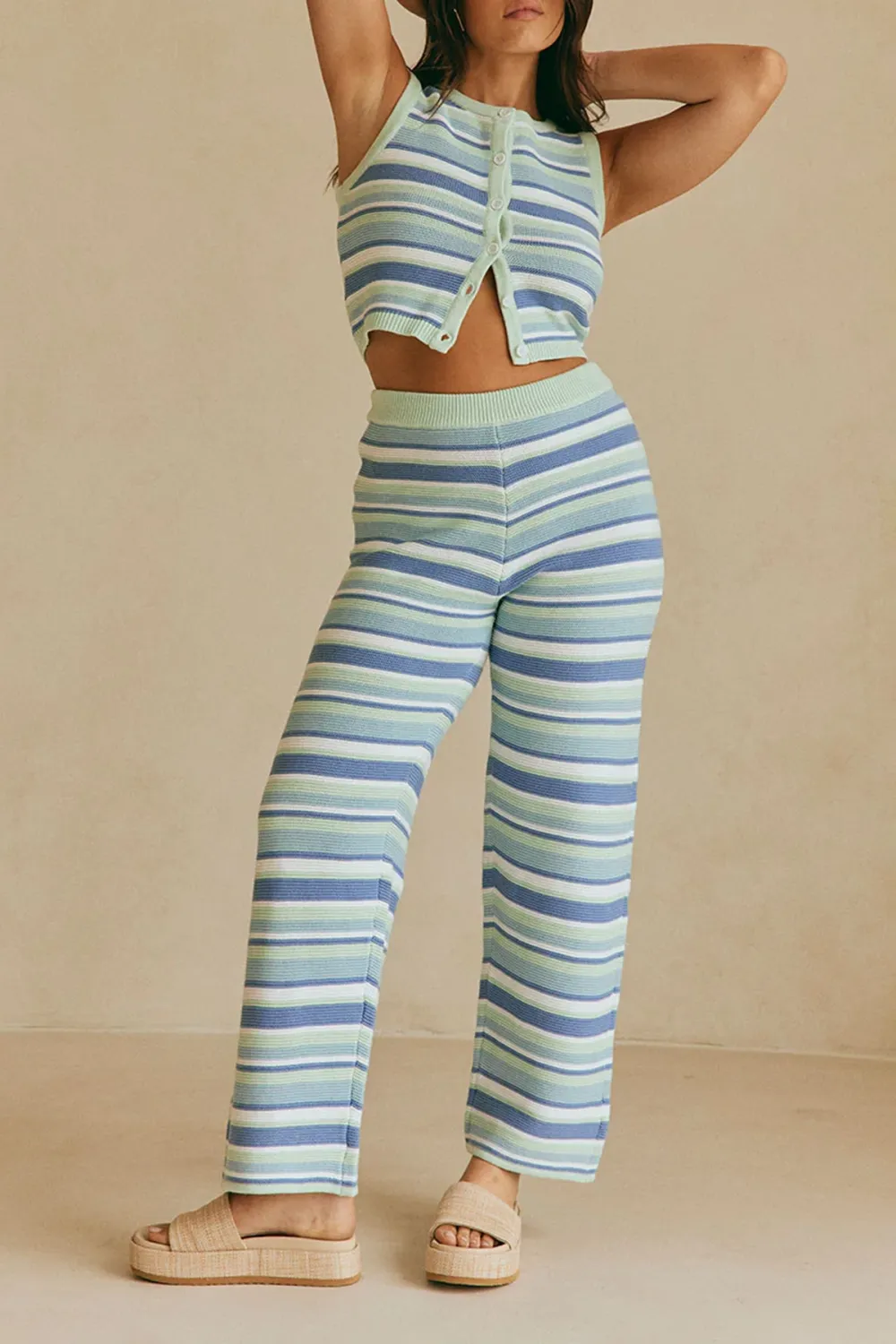 Striped Cropped Wide Leg Pants