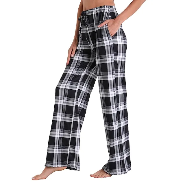 Women's Pajamas Pants Pjs Grid / Plaid Fashion Comfort Sweet Party Home Christmas Cotton Long Pant Pant Summer Spring Light Pink Black