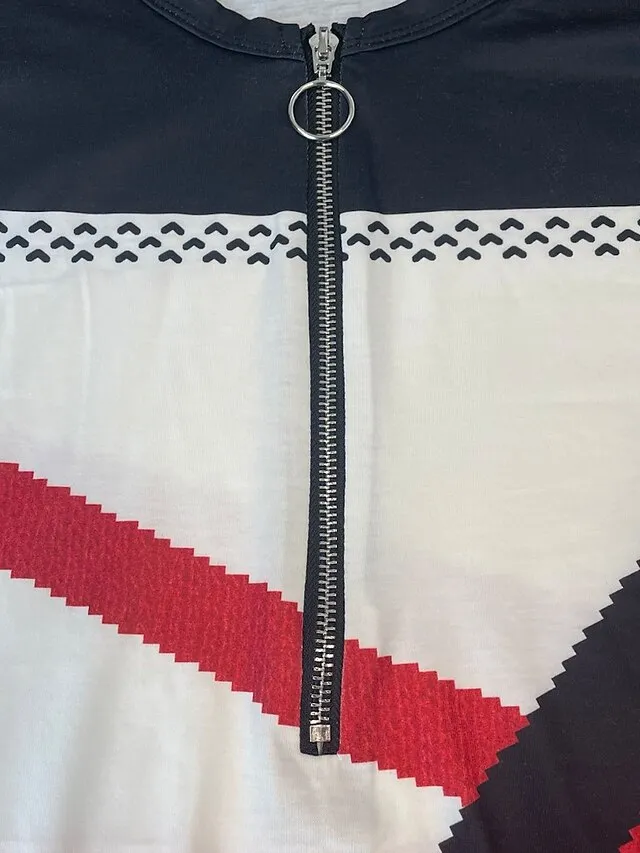 Women's Plus Size Shirt Blouse Graphic Color Block Black Red Fuchsia Quarter Zip Print Long Sleeve Casual Vintage V Neck Regular Fit Fall & Winter