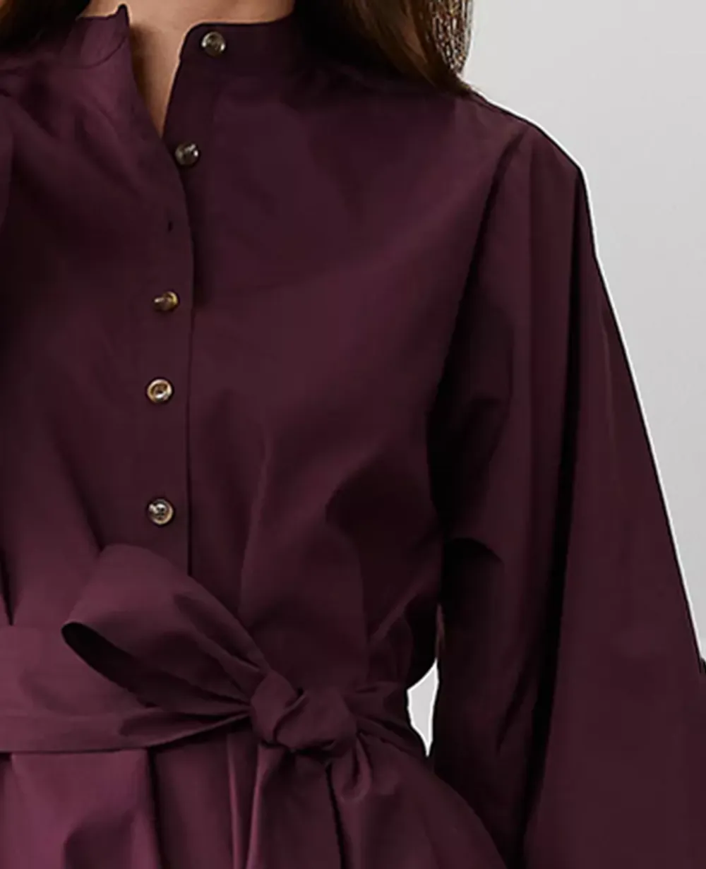 Cotton Stand Collar Shift Dress