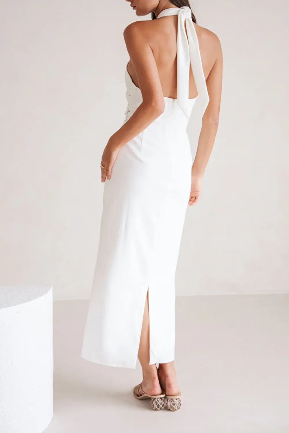 Halter Neck Mesh Insert Midi Dress